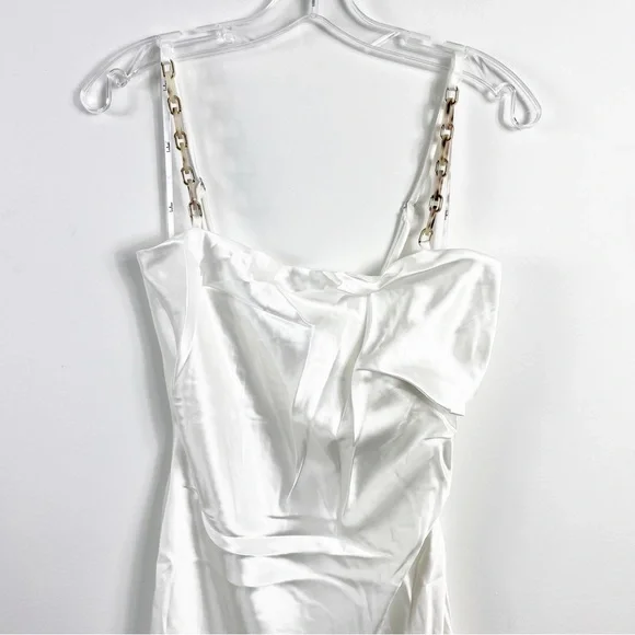Lulus Blissful Memories White Satin Chain Strap Slip Midi Dress NWT Size Small - Picture 3 of 7